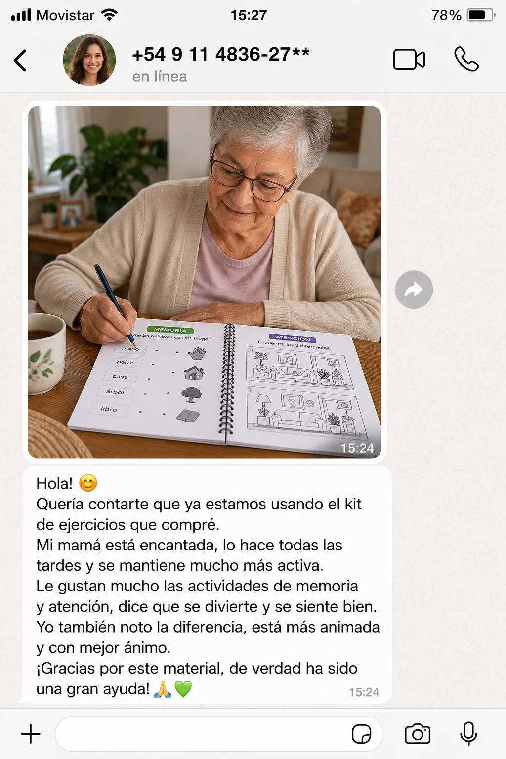 Testimonio real de cliente 1 sobre el Kit de 500 Ejercicios Cognitivos