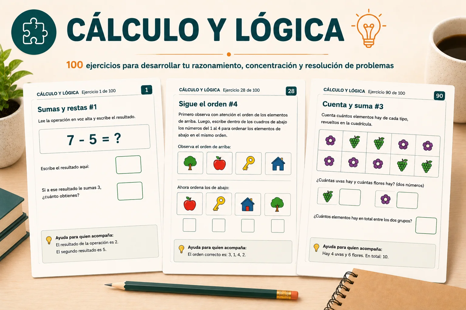 Tarjetas numéricas y piezas para ejercicios de cálculo y lógica