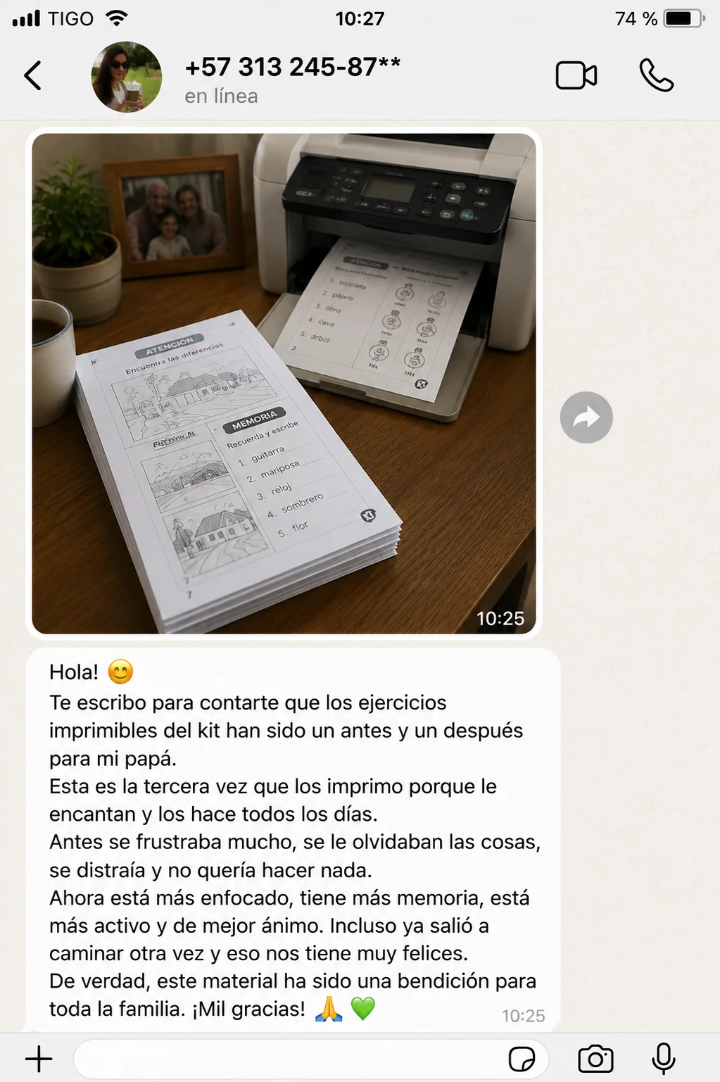 Testimonio real de cliente 2 sobre el Kit de 500 Ejercicios Cognitivos