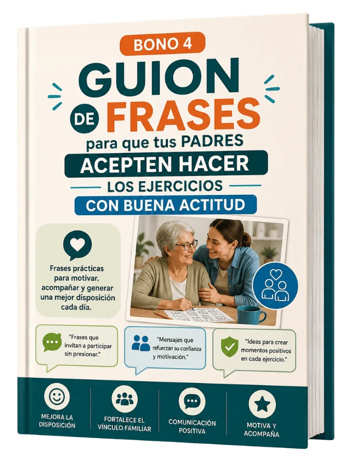 Mockup de guía con tarjetas de conversación y frases de apoyo