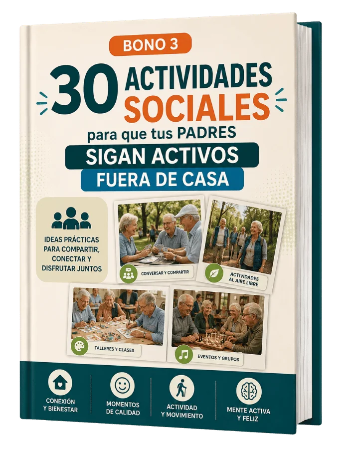 Mockup de guía ilustrada de actividades sociales para adultos mayores